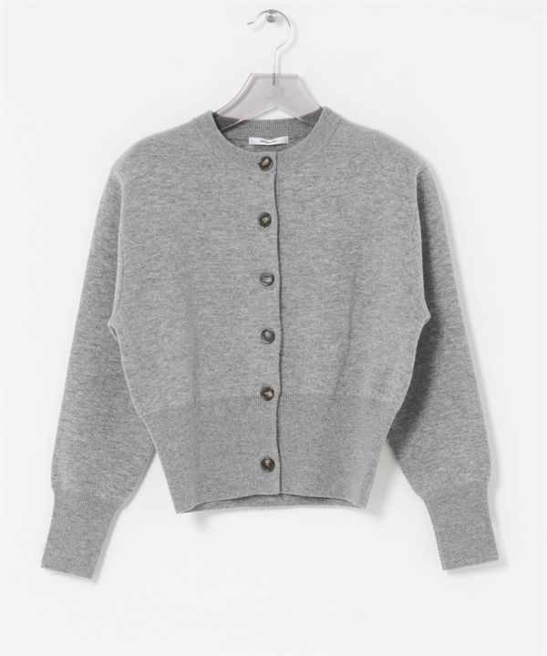 羊毛混喀什米爾墊肩開襟衫(灰色-FREE-GRAY)