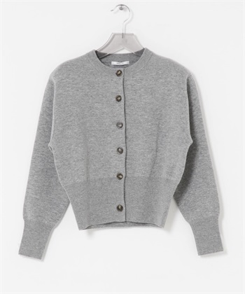 羊毛混喀什米爾墊肩開襟衫(灰色-FREE-GRAY)