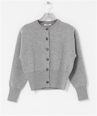 羊毛混喀什米爾墊肩開襟衫(灰色-FREE-GRAY)