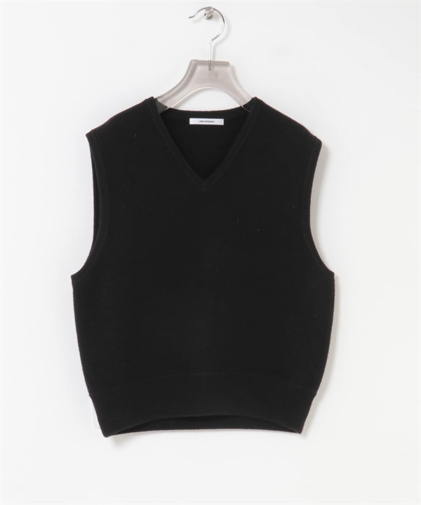 羊毛混喀什米爾V領針織背心(黑色-FREE-BLACK)