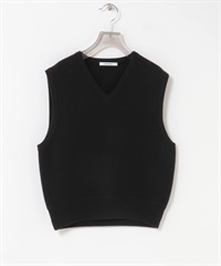 羊毛混喀什米爾V領針織背心(黑色-FREE-BLACK)
