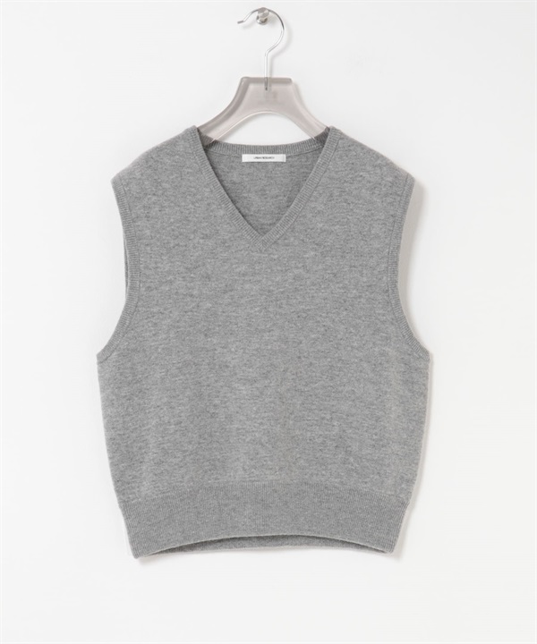 羊毛混喀什米爾V領針織背心(灰色-FREE-GRAY)