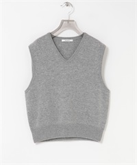 羊毛混喀什米爾V領針織背心(灰色-FREE-GRAY)