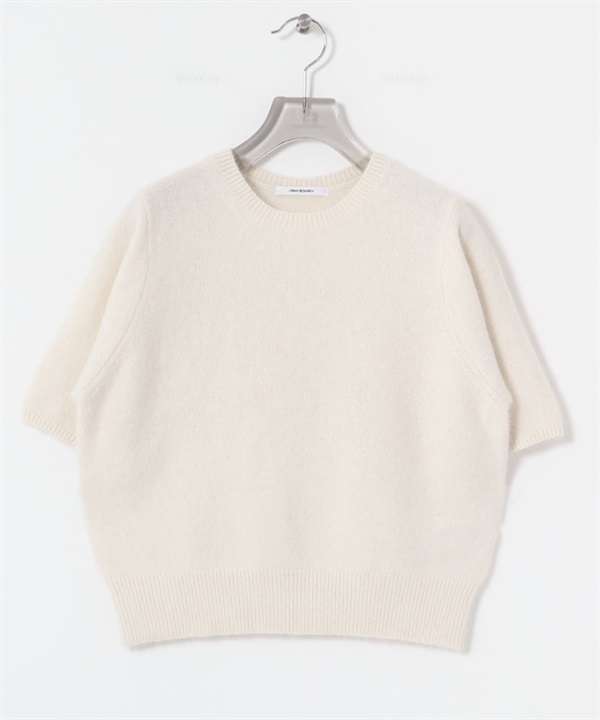 狐狸毛混喀什米爾五分袖針織衫(米色-FREE-OFF WHITE)