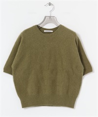 狐狸毛混喀什米爾五分袖針織衫(卡其綠-FREE-KHAKI)