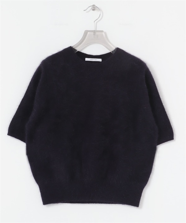 狐狸毛混喀什米爾五分袖針織衫(藏青色-FREE-NAVY)