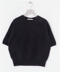 狐狸毛混喀什米爾五分袖針織衫(藏青色-FREE-NAVY)