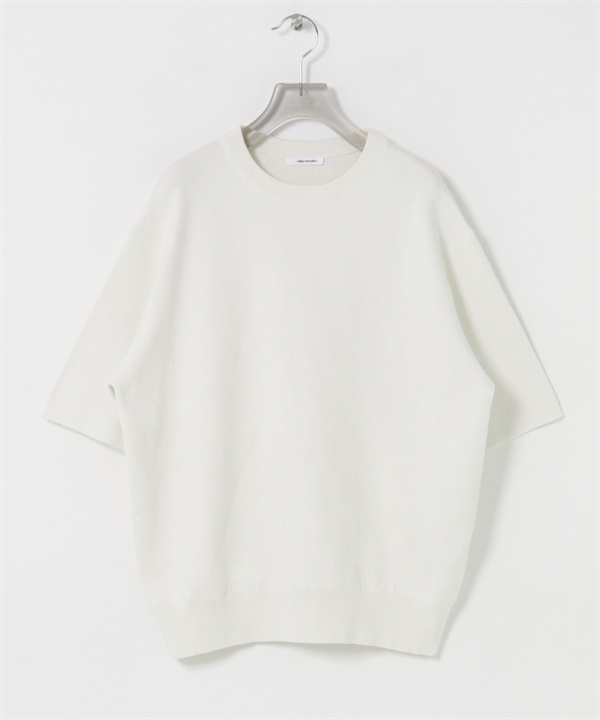 棉混喀什米爾五分袖針織衫(米白色-FREE-OFF WHITE)