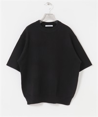 棉混喀什米爾五分袖針織衫(黑色-FREE-BLACK)