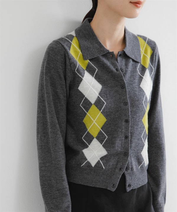 菱格紋襯衫領開襟衫