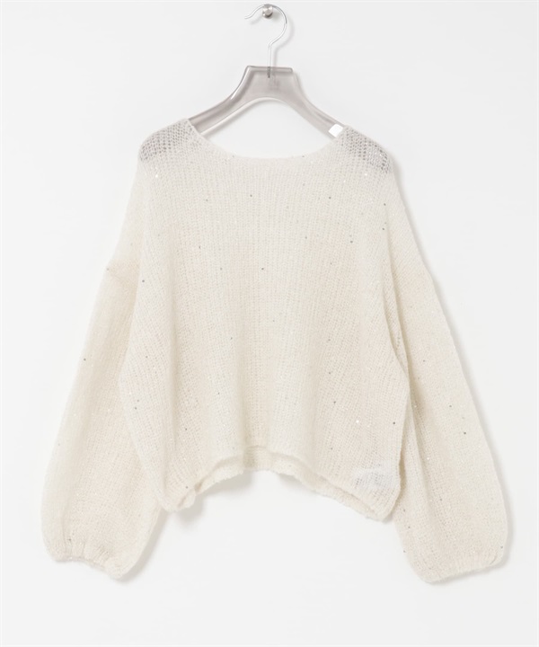 亮片馬海毛寬鬆針織衫(米白色-FREE-OFF WHITE)