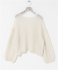 亮片馬海毛寬鬆針織衫(米白色-FREE-OFF WHITE)