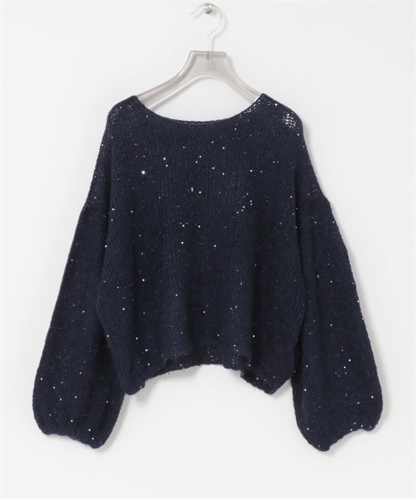 亮片馬海毛寬鬆針織衫(藏青色-FREE-NAVY)