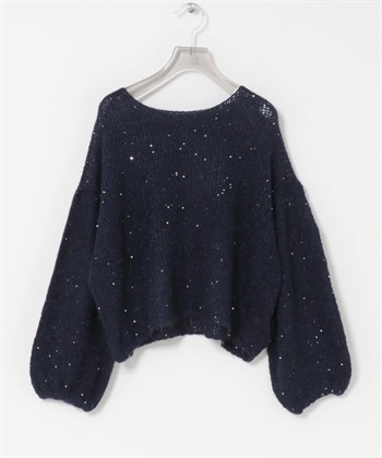 亮片馬海毛寬鬆針織衫(藏青色-FREE-NAVY)