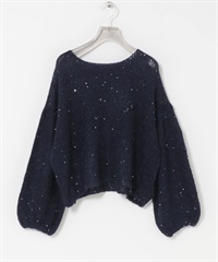亮片馬海毛寬鬆針織衫(藏青色-FREE-NAVY)