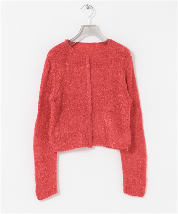 透膚雪尼爾紗短版開襟衫(紅色-FREE-RED)