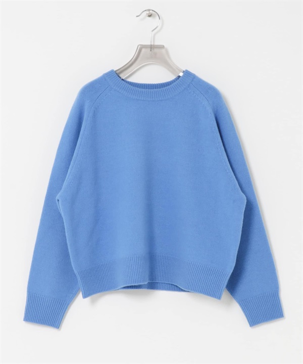 可機洗羊毛喀什米爾針織衫(藍色-FREE-BLUE)