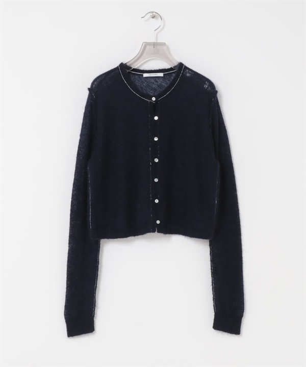 透膚馬海毛開襟衫(藏青色-FREE-NAVY)