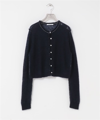 透膚馬海毛開襟衫(藏青色-FREE-NAVY)