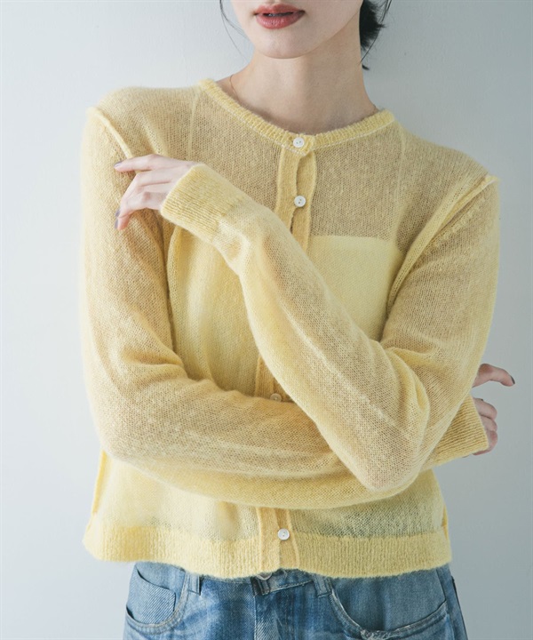 透膚馬海毛開襟衫