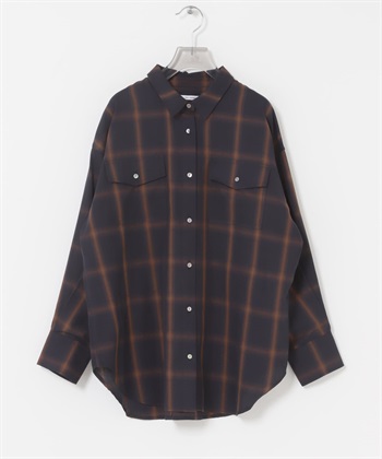 漸層格紋寬版襯衫(藏青色-FREE-NAVY)