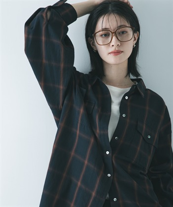 漸層格紋寬版襯衫