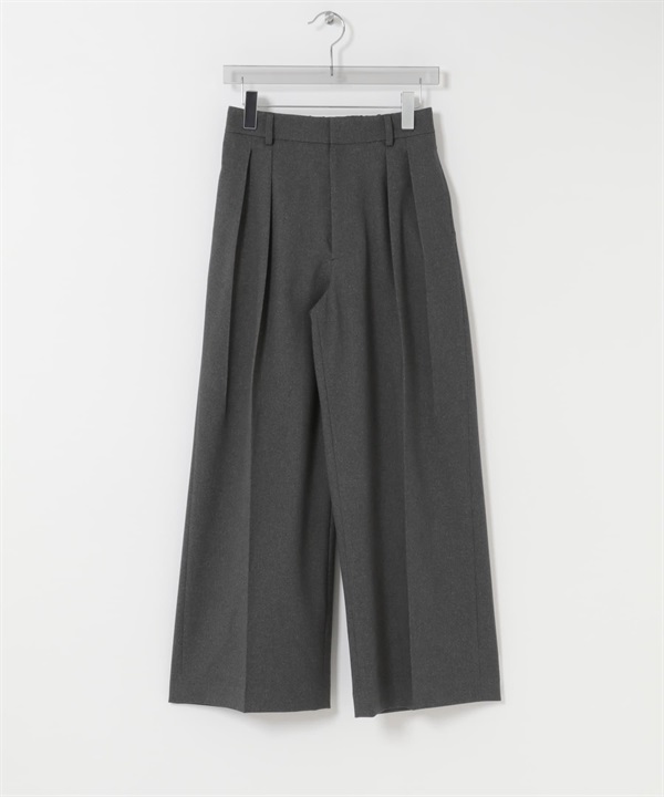 仿羊毛雙褶寬褲(炭灰色-36-CHARCOAL GRAY)