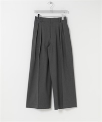 仿羊毛雙褶寬褲(炭灰色-36-CHARCOAL GRAY)