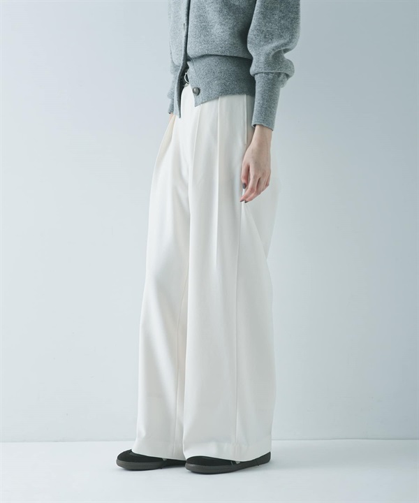 仿羊毛雙褶寬褲