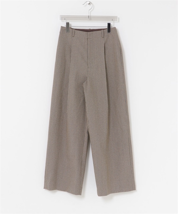 羊毛混紡格紋寬褲(灰膚色-36-其他灰色)