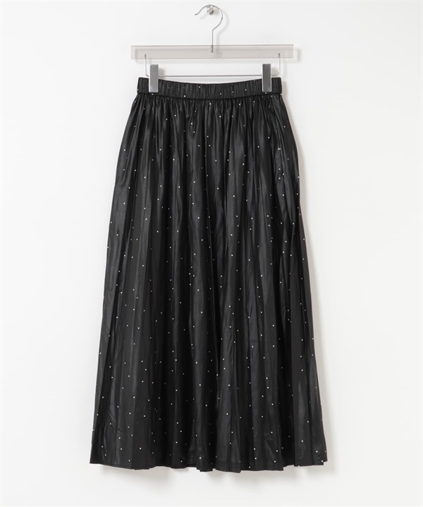亮光加工百褶裙(黑色點點-Free-其他黑色)