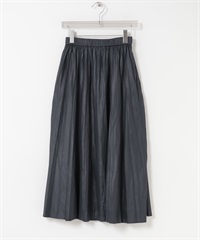 亮光加工百褶裙(藏青色-FREE-NAVY)