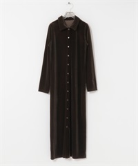絲絨襯衫領洋裝(棕色-FREE-BROWN)
