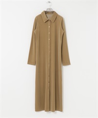 絲絨襯衫領洋裝(膚色-FREE-BEIGE)