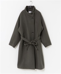 Super100羊毛立領大衣(卡其綠-FREE-KHAKI)