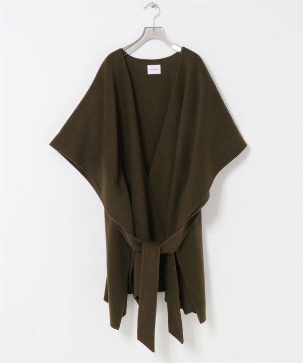 羊毛混喀什米爾雙面呢斗篷(卡其綠-FREE-其他綠色)