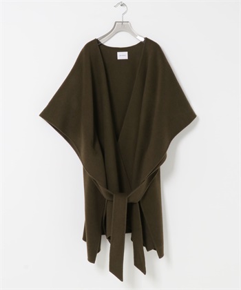 羊毛混喀什米爾雙面呢斗篷(卡其綠-FREE-其他綠色)