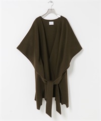 羊毛混喀什米爾雙面呢斗篷(卡其綠-FREE-其他綠色)