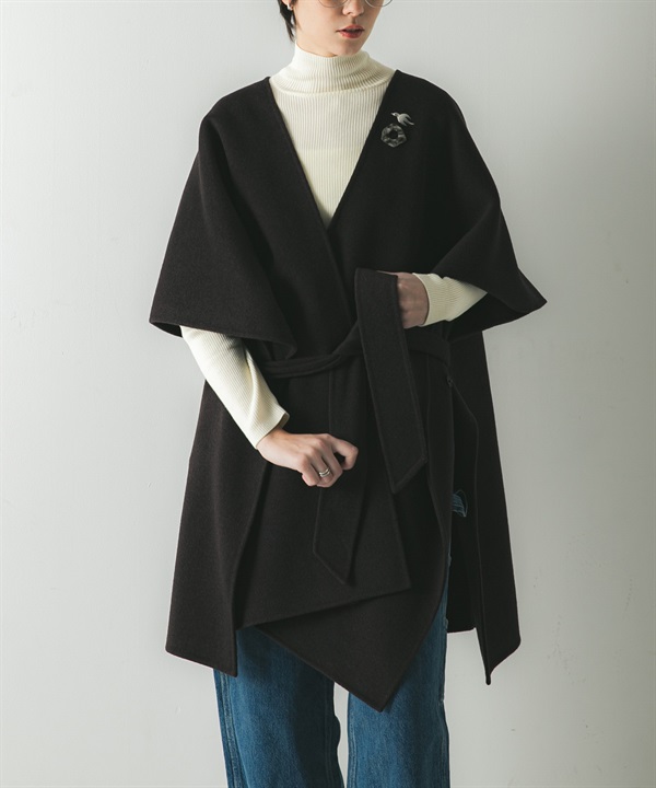 羊毛混喀什米爾雙面呢斗篷