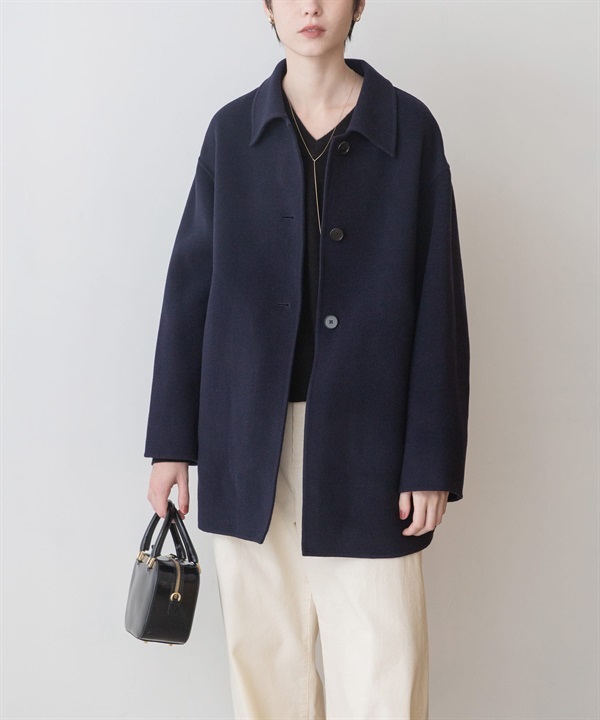 Super140立領雙面呢中長版大衣