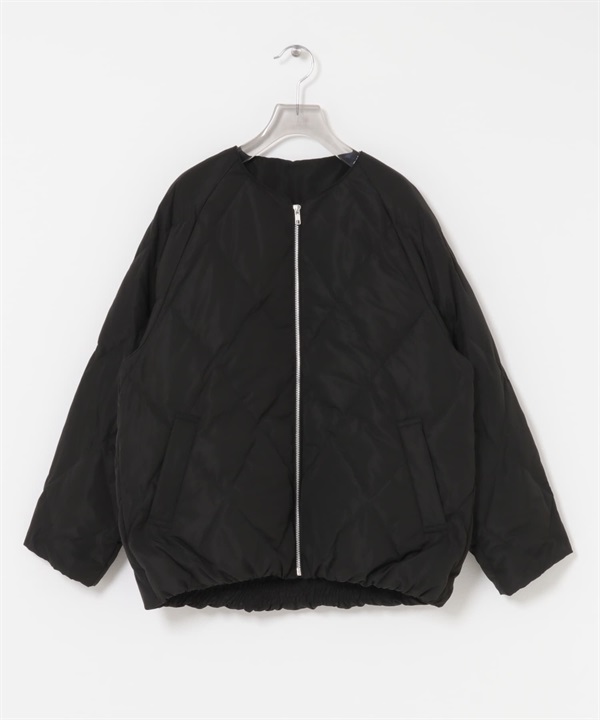 繭型絎縫羽絨外套(黑色-S-BLACK)