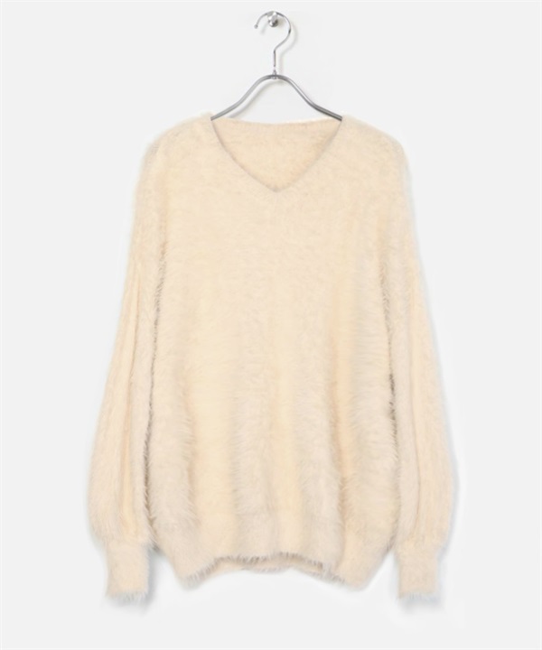 【張甯兒聯名企劃】羽毛紗蓬袖針織衫(象牙白-F-IVORY)