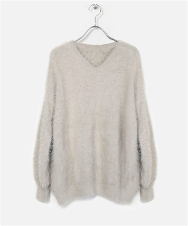 【張甯兒聯名企劃】羽毛紗蓬袖針織衫(灰色-F-LIGHT GRAY)