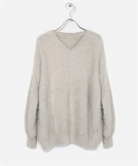 【張甯兒聯名企劃】羽毛紗蓬袖針織衫(灰色-F-LIGHT GRAY)