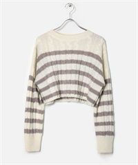 【張甯兒聯名企劃】短版橫紋針織衫(白色x灰色-F-GRAY)