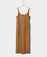 【張甯兒聯名企劃】仿皮革細肩帶洋裝(膚色-36-BEIGE)