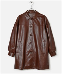 【張甯兒聯名企劃】仿皮革蓬袖寬版大衣(棕色-F-BROWN)