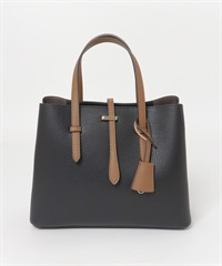 鑰匙圈飾帶中款托特包(黑色x駝色-one-其他黑色)