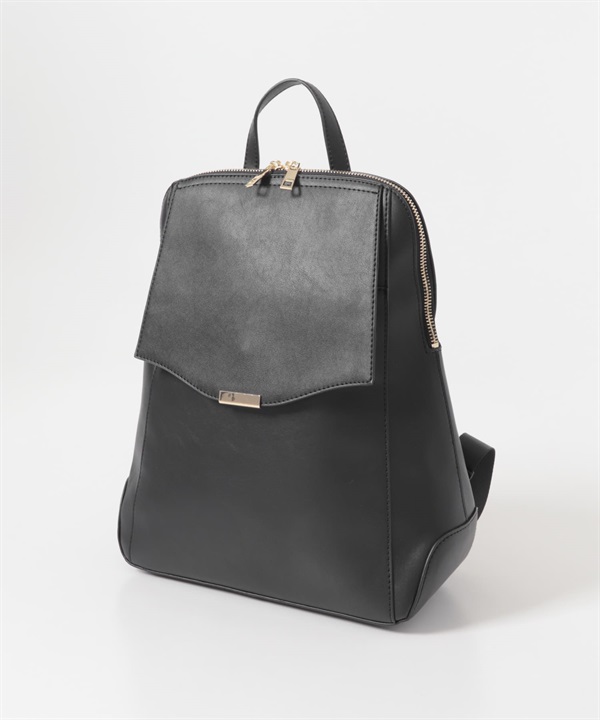 上蓋金屬裝飾A4後背包(黑色-one-BLACK)