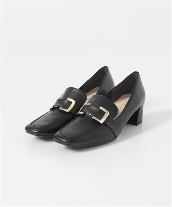 日本製4.5cm金屬飾帶粗跟鞋(黑色-36-BLACK)
